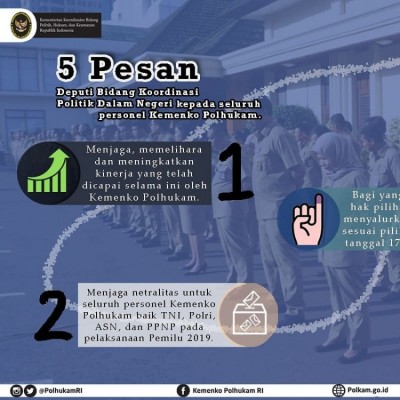 5 Pesan Deputi Bidang Koordinasi Politik Bidang Dalam Negeri kepada seluruh personel Kemenko Polhukam - 20190117